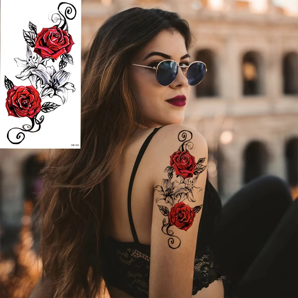 Red Rose & Snake Waterproof Temporary Tattoos | Transfer Set Temporary Tattoos QXL