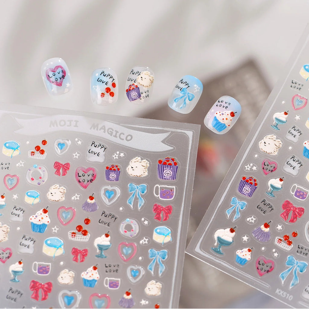 5D Dog & Dessert Nail Art Stickers | Self-Adhesive Decals Nail Art Stickers QXL