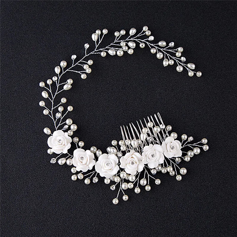Bridal Pearl Hair Comb | Handmade Flower Wedding Accessory Bridal Hair Comb QXL