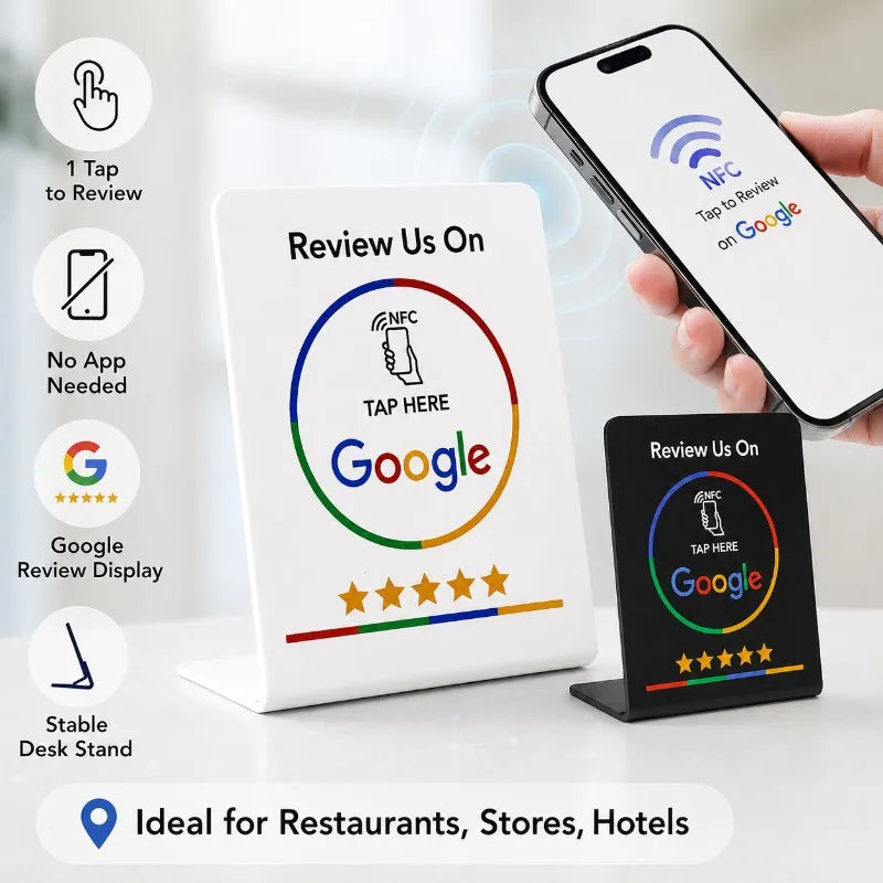 NFC Google Review Card Stand NTAG215 Tap Sign | 1 or 5 Pack NFC Review Stand QXL