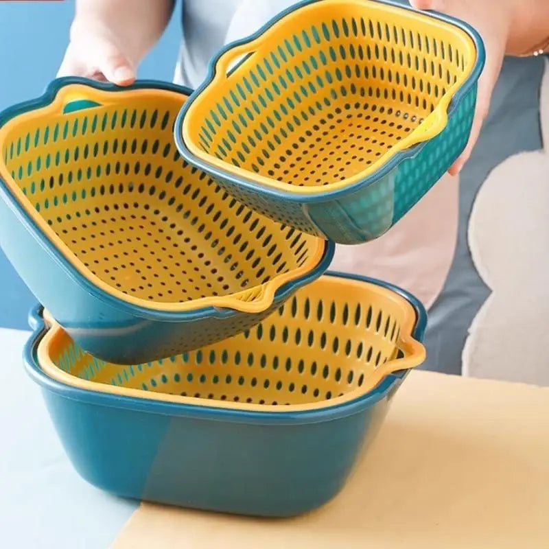 Double-Layer Kitchen Sink Colander & Drain Basket Set Kitchen Colander Set QXL