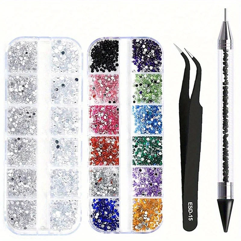 4-Pack 3D Nail Art Rhinestones | Multi-Size Crystal Gems Nail Art Rhinestones QXL Black