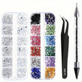 4-Pack 3D Nail Art Rhinestones | Multi-Size Crystal Gems Nail Art Rhinestones QXL Black