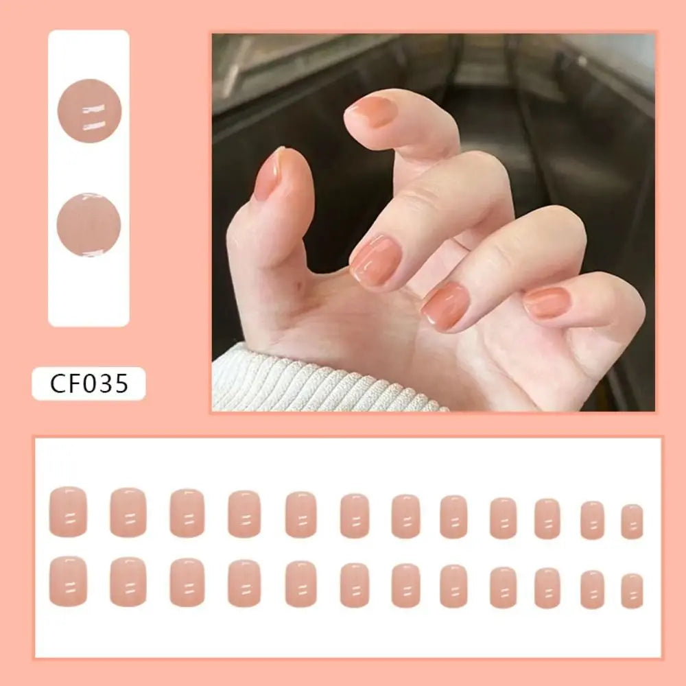 24-Pack Short Round French False Nails | Full Cover Nail Tips False Nail Tips QXL