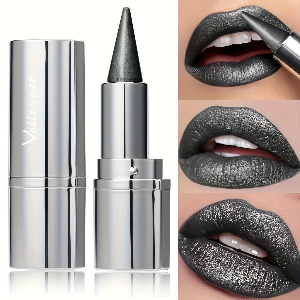 Matte Metallic Black Lipstick | Waterproof Long-Lasting Lip Color Metallic Matte Lipstick QXL
