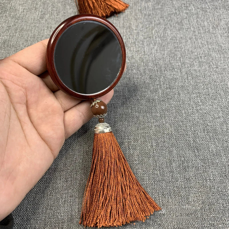 Sandalwood Pocket Mirror with Tassels | Retro Compact Gift Compact Pocket Mirror QXL