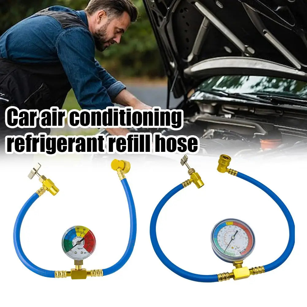 R134a R12 AC Refrigerant Charge Hose Set & Pressure Gauge AC Recharge Tool QXL