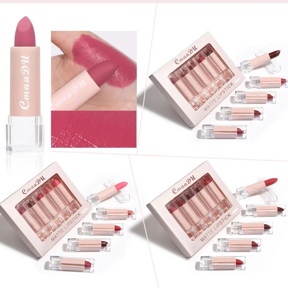CmaaDu 5-Pc Matte Lipstick Set | Waterproof Long-Lasting Nudes Matte Lipstick Set QXL