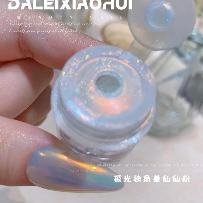 Unicorn Magic Mirror Nail Glitter Chrome Powder | Aurora Glow Nail Chrome Powder QXL Aurora Pink
