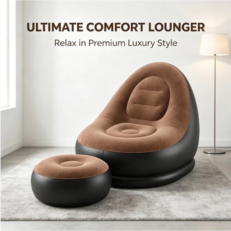 2-Pack Inflatable Chaise Lounge with Ottoman | Outdoor Recliner Inflatable Lounge Chair QXL