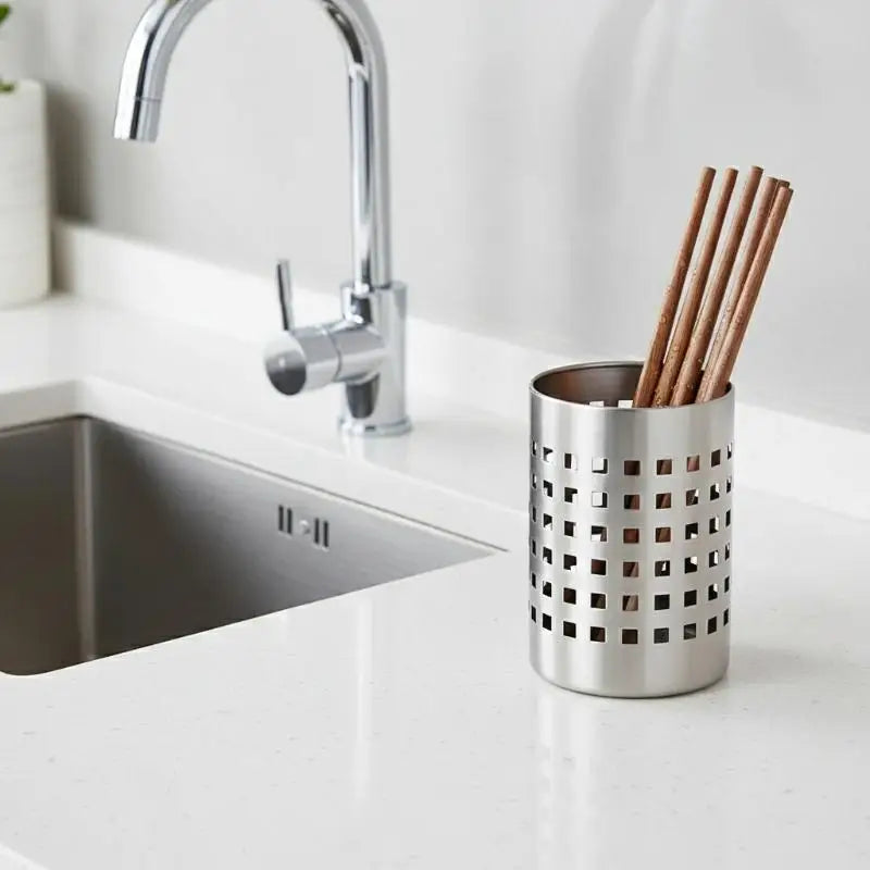 Stainless Steel Cylindrical Cutlery & Chopstick Holder Utensil Holder QXL