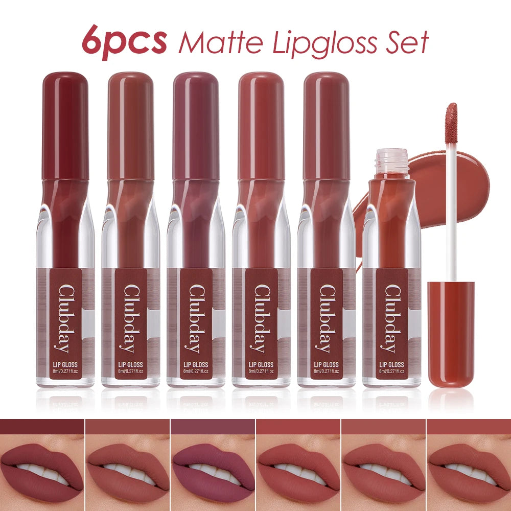 Clubday 6-Pack Velvet Matte Lip Gloss | Rich Long-Lasting Color Matte Lip Gloss Set QXL 6 Colors 6pc Set