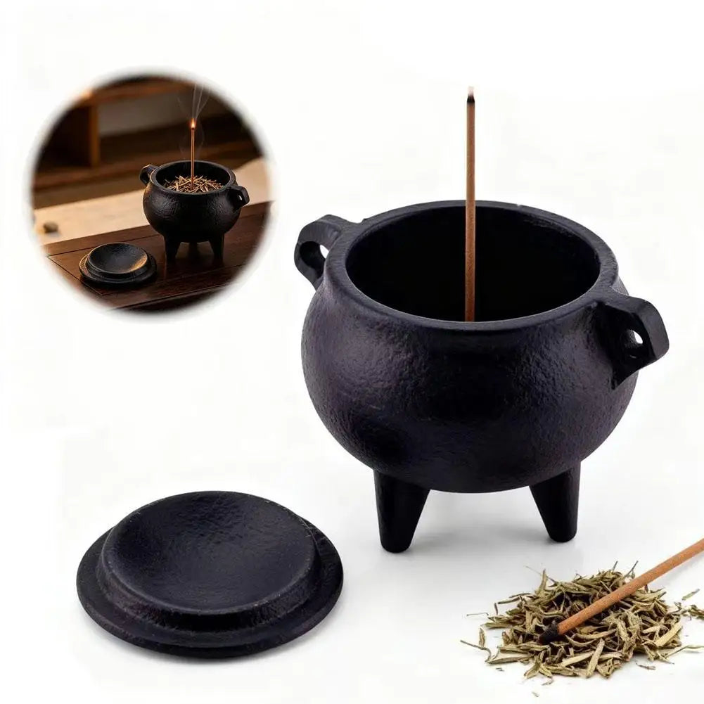 Cast Iron Cauldron Incense Burner with Lid | Gothic Decor Incense Burner QXL