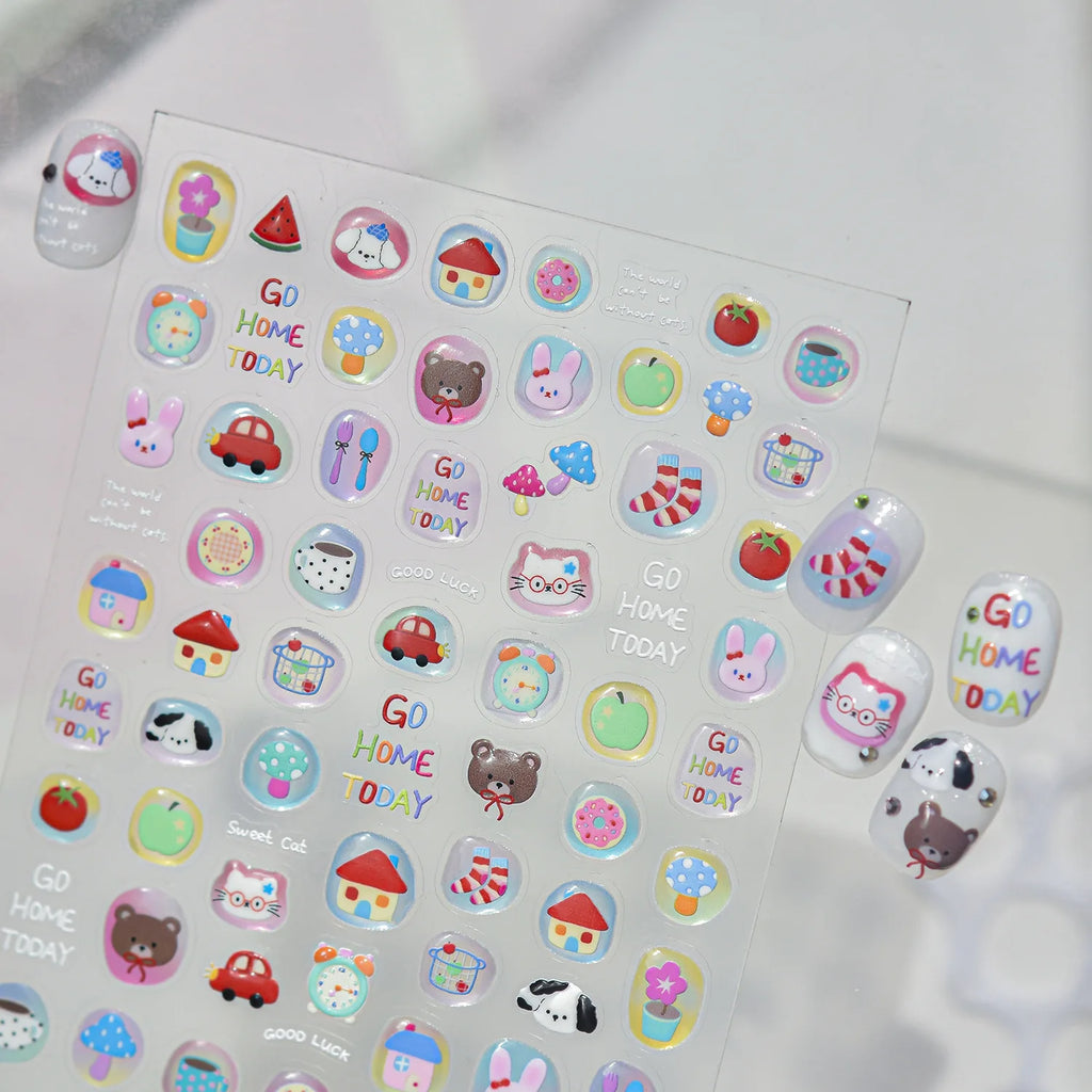 5D Nail Stickers – Cute Graffiti Jelly Oval Self-Adhesive Decals Nail Art Stickers QXL