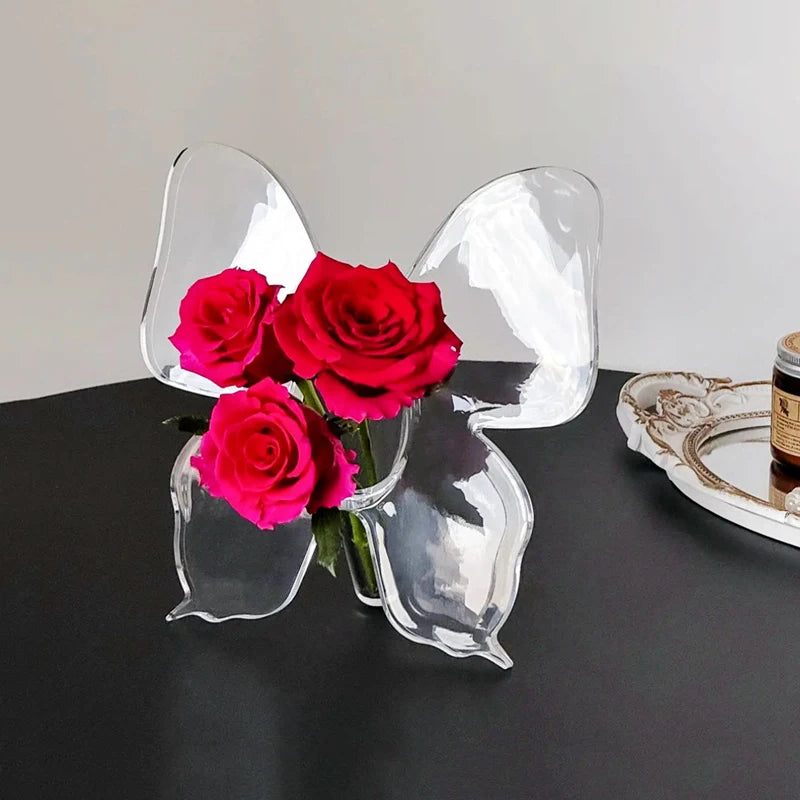 Clear Acrylic Butterfly Vase | 3D Home Décor Flower Vase Decorative Acrylic Vase QXL