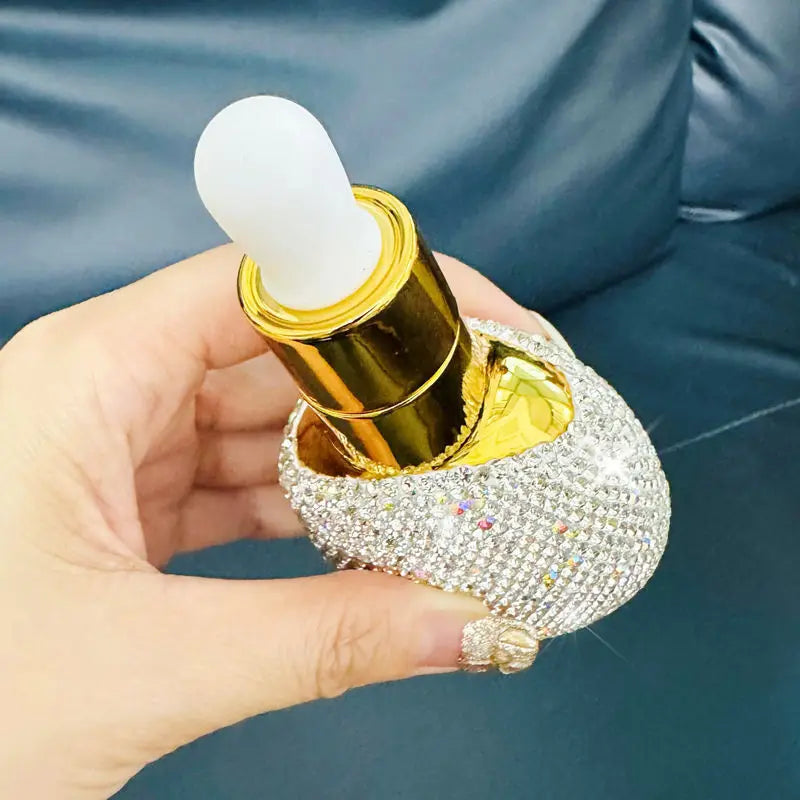 Diamond-Inlaid Flat Glass Dropper Bottle | Cosmetic Oil & Serum Glass Dropper Bottle QXL