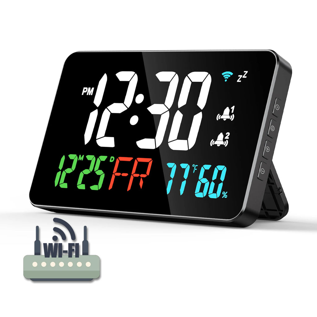 Smart WiFi LED Alarm Clock | Temp, Humidity & 4 Brightness Levels Smart LED Alarm Clock QXL White