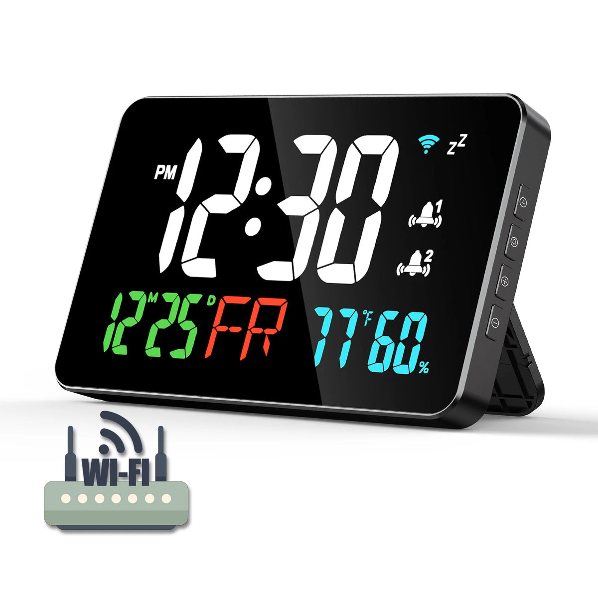 Smart WiFi LED Alarm Clock | Temp, Humidity & 4 Brightness Levels Smart LED Alarm Clock QXL White