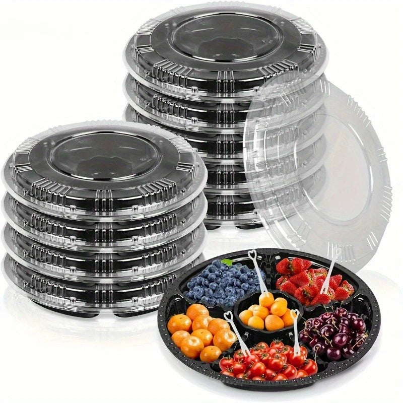 Round Plastic Appetizer Tray with Lid | Snack & Fruit Platter Appetizer Serving Tray QXL