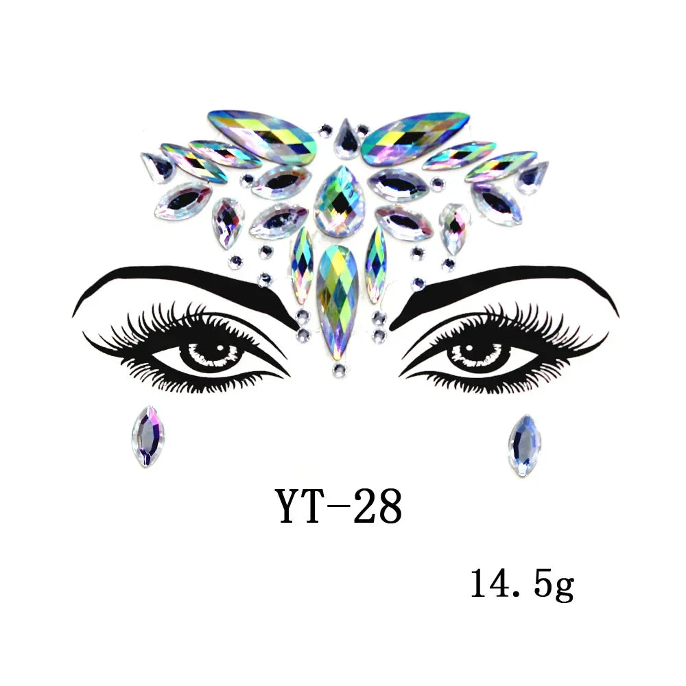 3D Face Jewels Rhinestone Temporary Tattoo Stickers | Party Gems