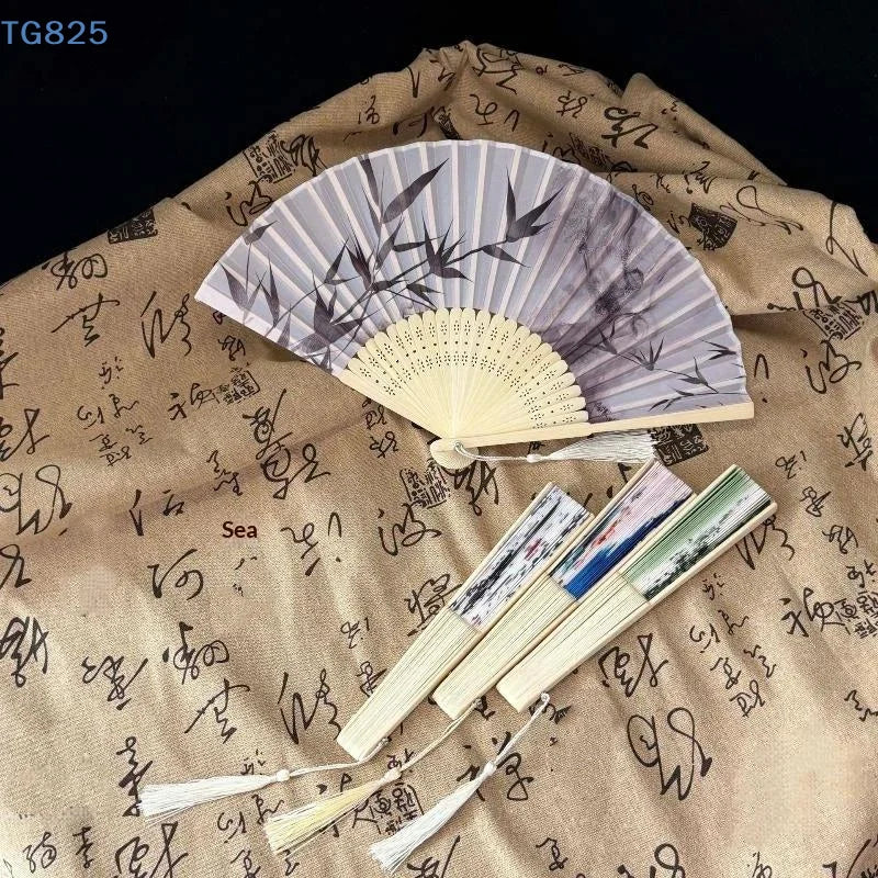 Chinese Folding Fan | Bamboo Tassel Vintage Hand Fan Folding Hand Fan QXL