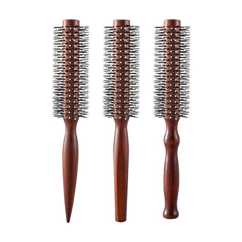 Wooden Handle Round Roller Comb | Nylon Teeth for All Hair Types Round Roller Comb QXL