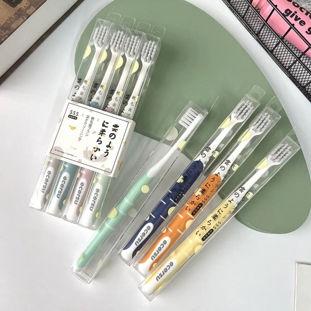 4-Pack Soft Bristle Toothbrush Set | Compact Head PP Handle Manual Toothbrush Set QXL