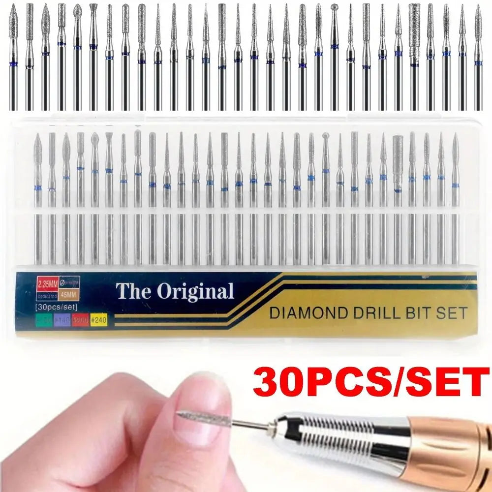 30-Pc Diamond Nail Drill Bits | Cuticle & Callus Tool Set Nail Drill Bit Set QXL