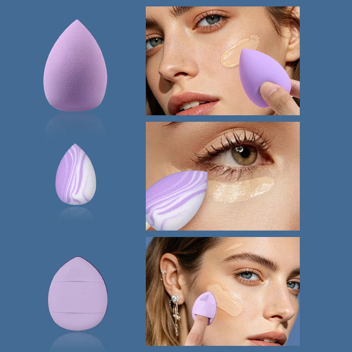 8-Pc Purple Makeup Sponge & Powder Puff Set + Storage Jar Makeup Sponge Set QXL