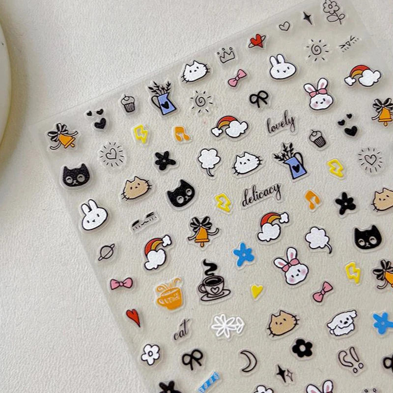5D Embossed Cartoon Animal Nail Stickers | Cute Gel Decals Nail Art Stickers QXL