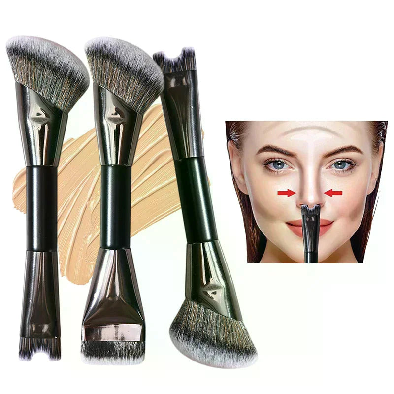 Double-Ended Makeup Brush – Powder, Blush & Contour Dual-End Makeup Brush QXL