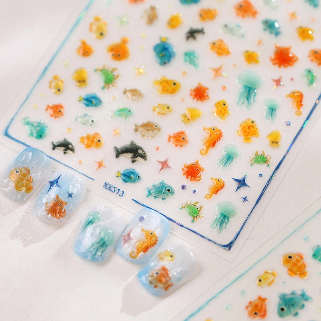 5D Underwater Nail Stickers | Ocean Fish Seahorse Decals Nail Art Stickers QXL