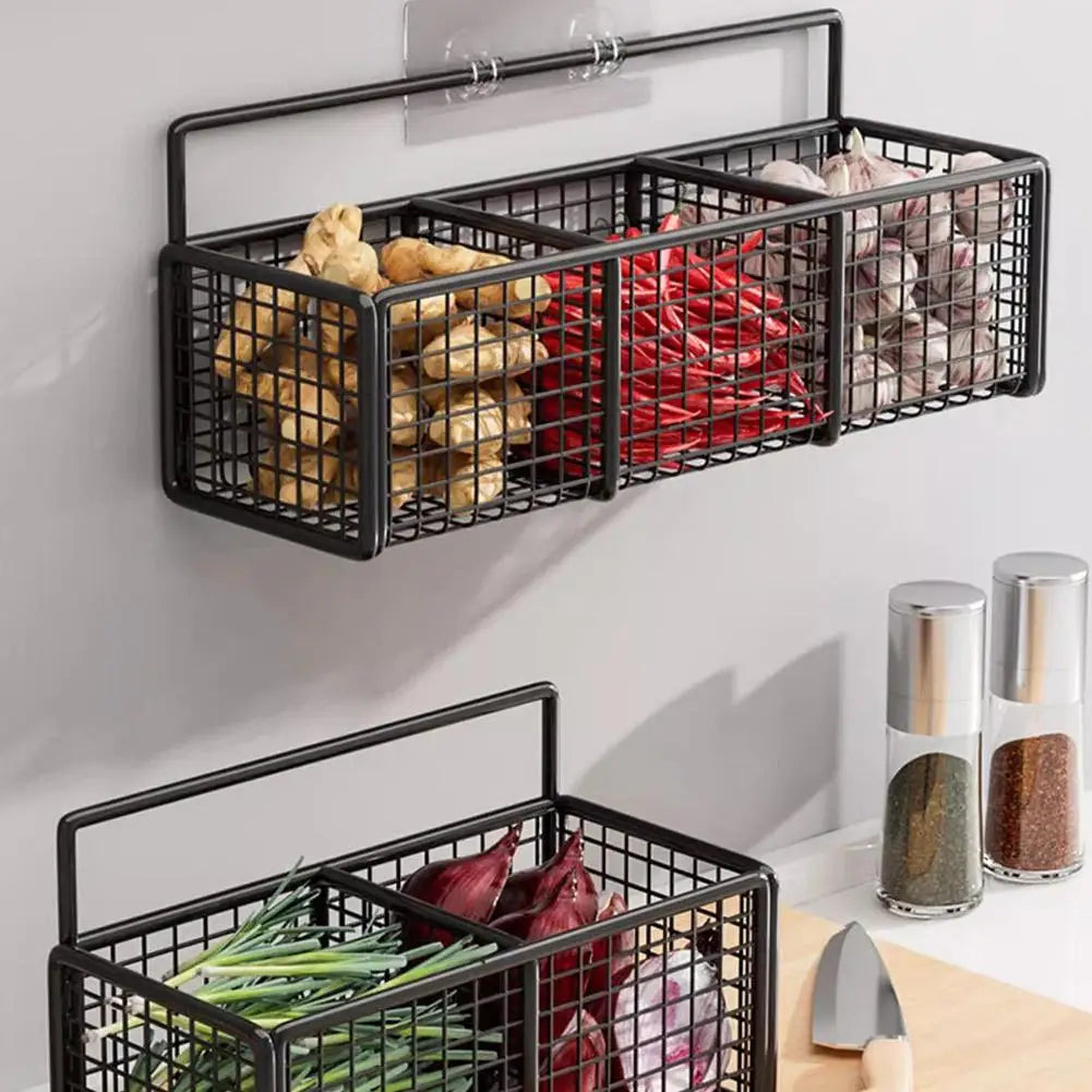 Wall-Mounted Iron Storage Basket Rack | Kitchen & Bath Organizer Wall Storage Rack QXL