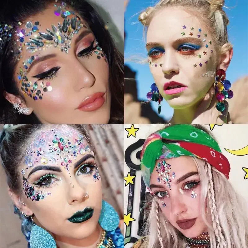 3D Crystal Face Gems Glitter Body Art Stickers | Festival Face Gem Stickers QXL