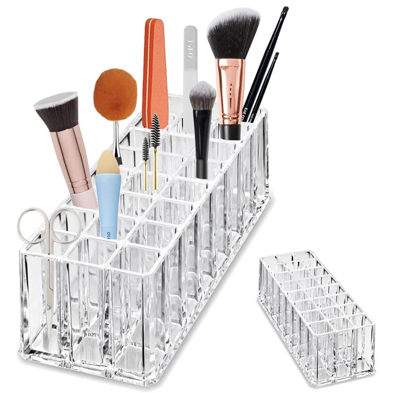 24-Slot Clear Acrylic Makeup Brush & Lipstick Organizer Makeup Organizer QXL
