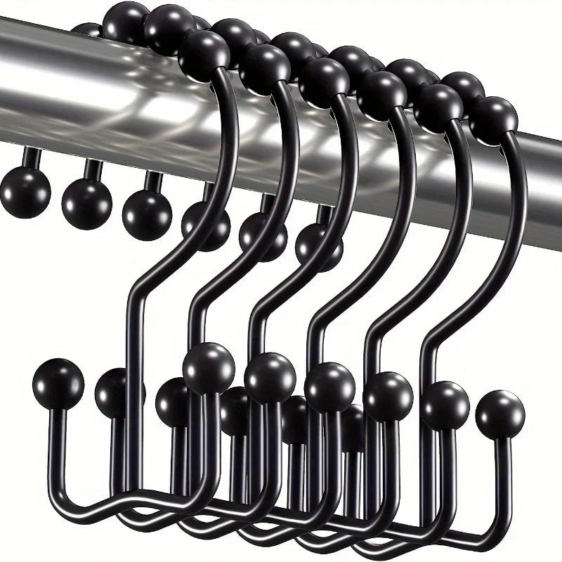 12-Pack Stainless Steel Shower Curtain Hooks | Double Glide Shower Curtain Hooks QXL