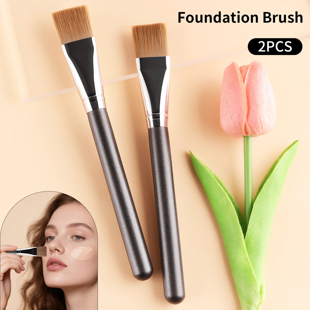 2-Pack Flat Foundation Brushes | Soft Synthetic Applicator Set Foundation Makeup Brush QXL