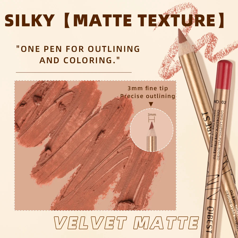 QIBEST 12-Pc Waterproof Matte Lip Liner Set | Nude Shades Lip Liner Set QXL