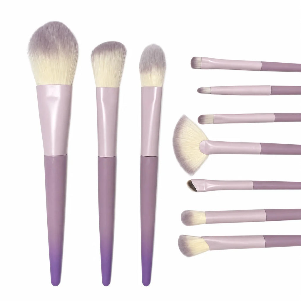 10-Pc Pink-Purple Gradient Makeup Brush Set | Synthetic Fiber Makeup Brush Set QXL
