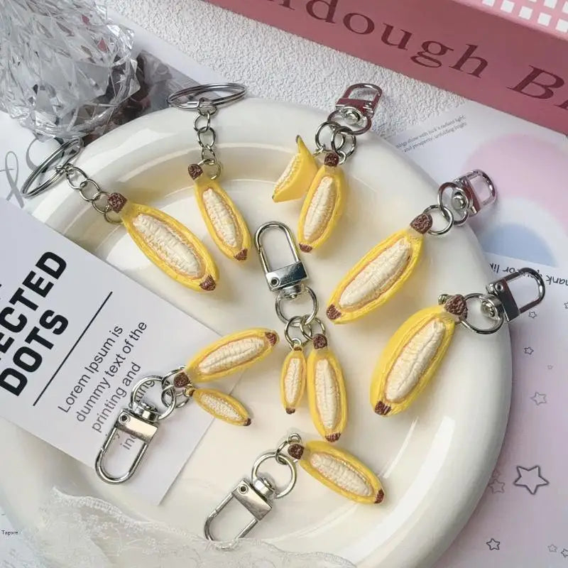 Banana Resin Keychain 2-Pack | Handmade Fruit Charm Keyring Novelty Keychain QXL