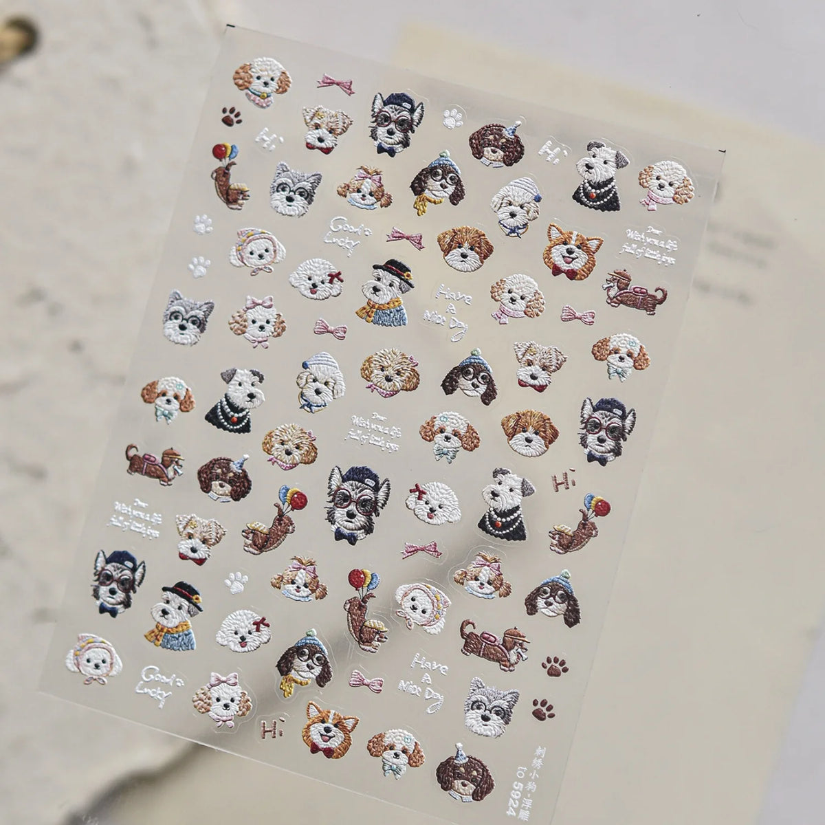 5D Dog Nail Stickers – Schnauzer Shiba Vintage Embroidery Nail Art Stickers QXL