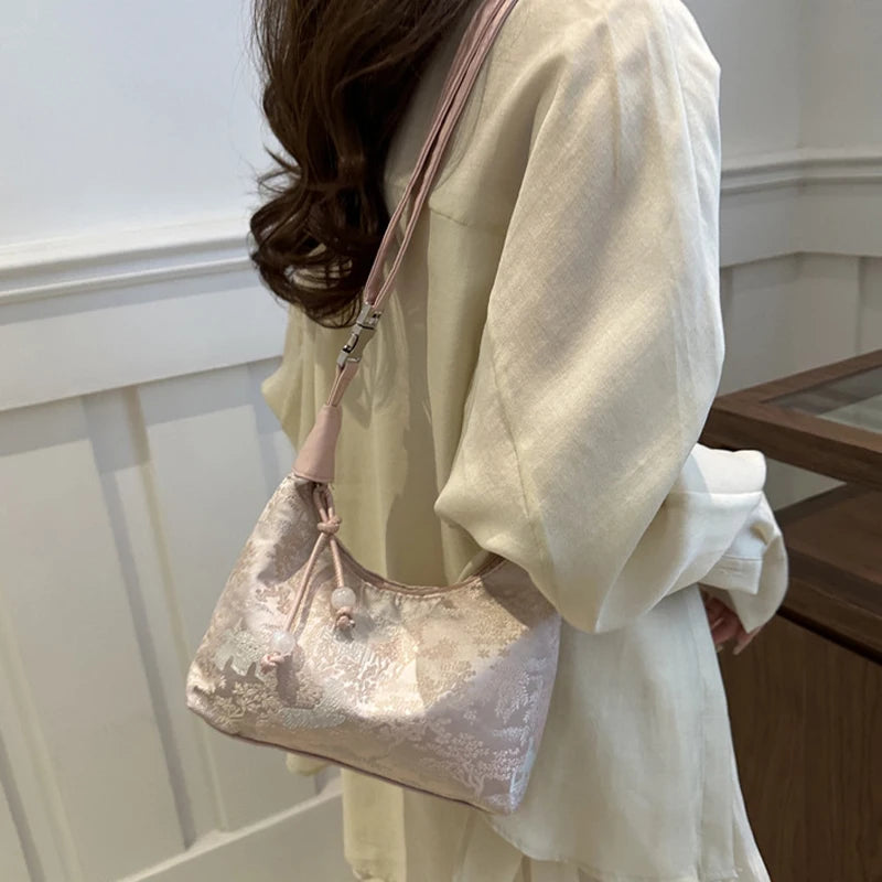 Chinese Embroidery Canvas Tote Bag | Shoulder & Crossbody Embroidery Handbag QXL