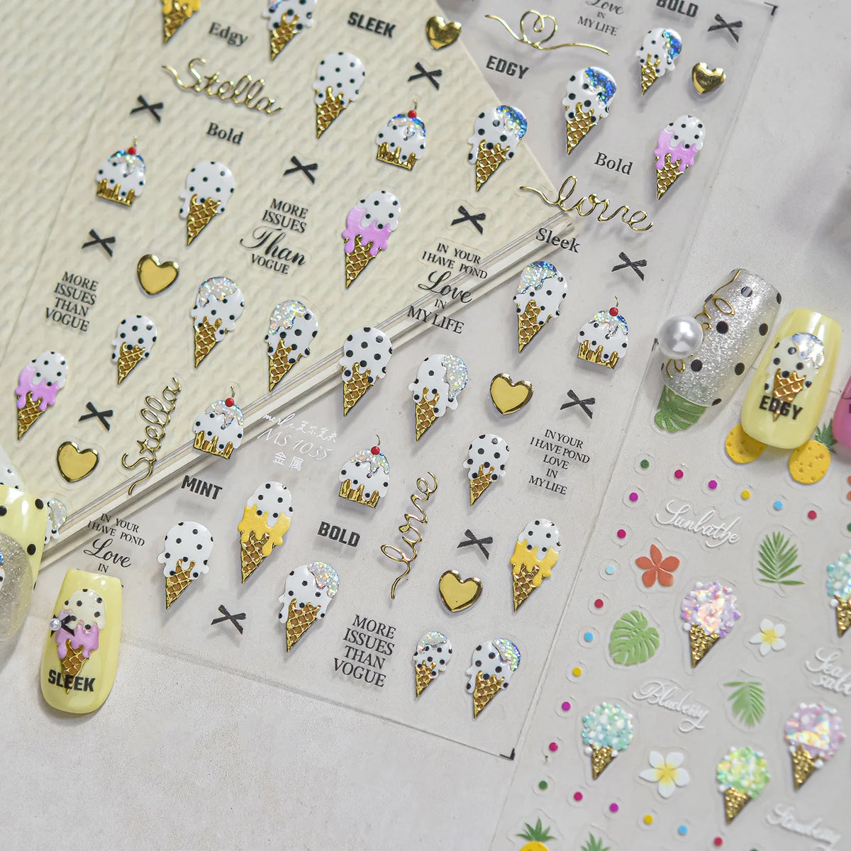 5D Tropical Nail Stickers – Ice Cream, Fruit & Palm Decals Nail Stickers QXL