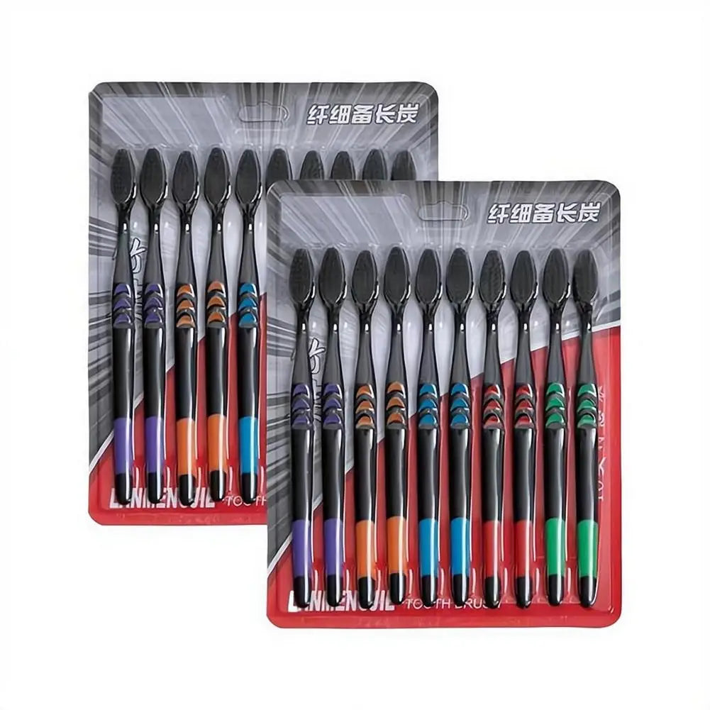 10-Pack Bamboo Charcoal Soft Bristle Toothbrush Set Toothbrush Set QXL
