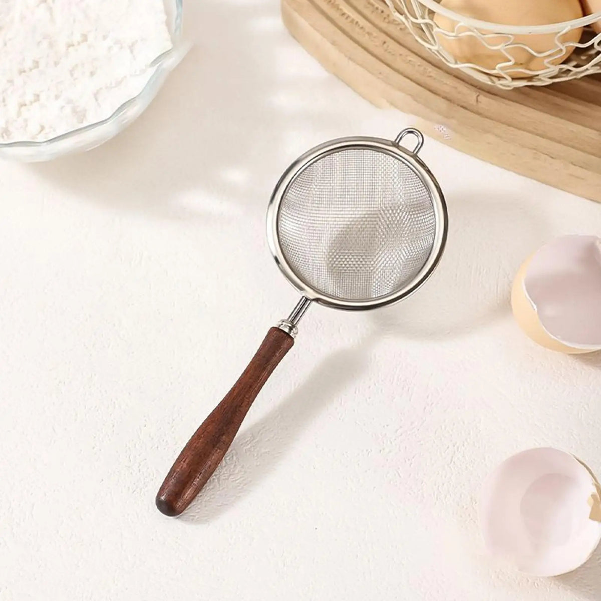 Fine Mesh Strainer Stainless Steel & Walnut Handle | 3 Sizes Mesh Strainer QXL