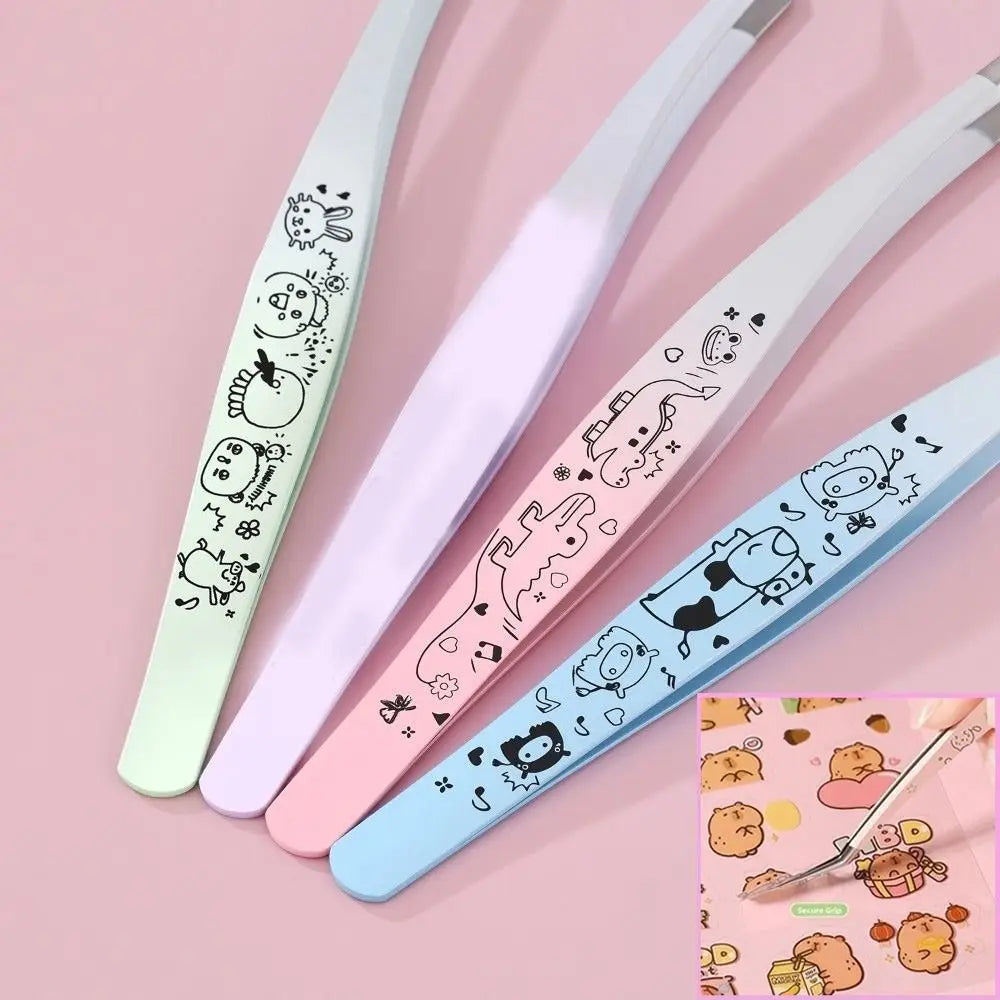 Cartoon Stainless Steel Lash Tweezers | Anti-Static Curved Tip Lash Extension Tweezers QXL