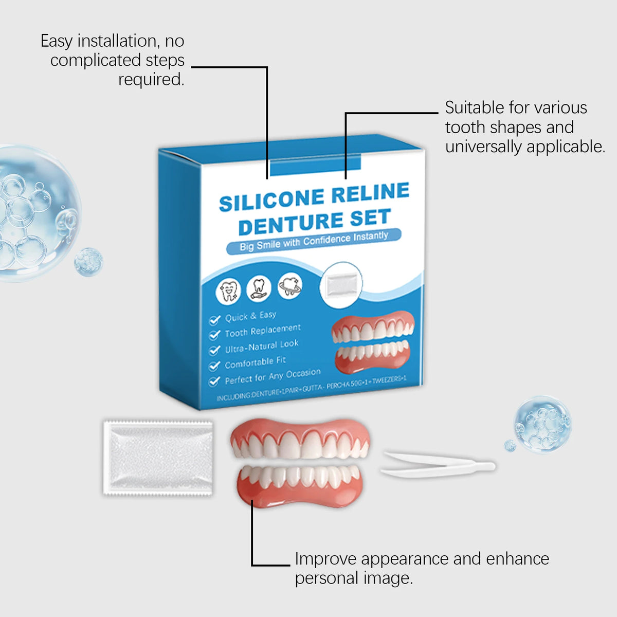 Silicone Temporary Denture Veneer Kit | Upper & Lower Set Temporary Denture Kit QXL