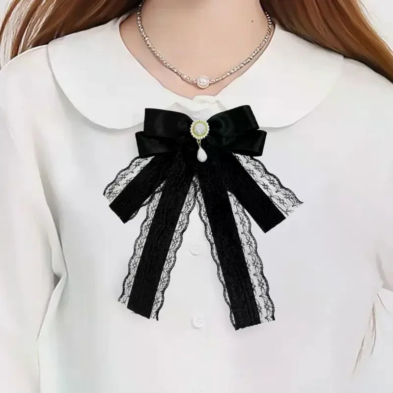 Black Bow Brooch Pin – Women's Collar & Necktie Accessory Bow Brooch Pin QXL