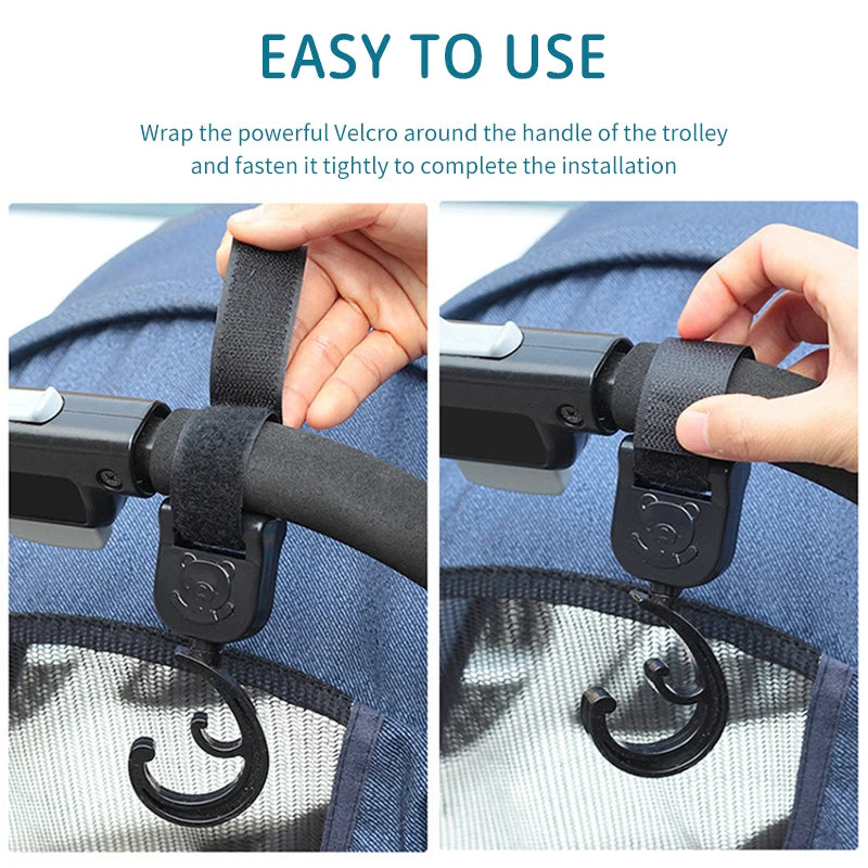 360° Rotating Stroller Hooks – Universal Baby Pram Hanger 2-Pack Stroller Accessory Hook QXL
