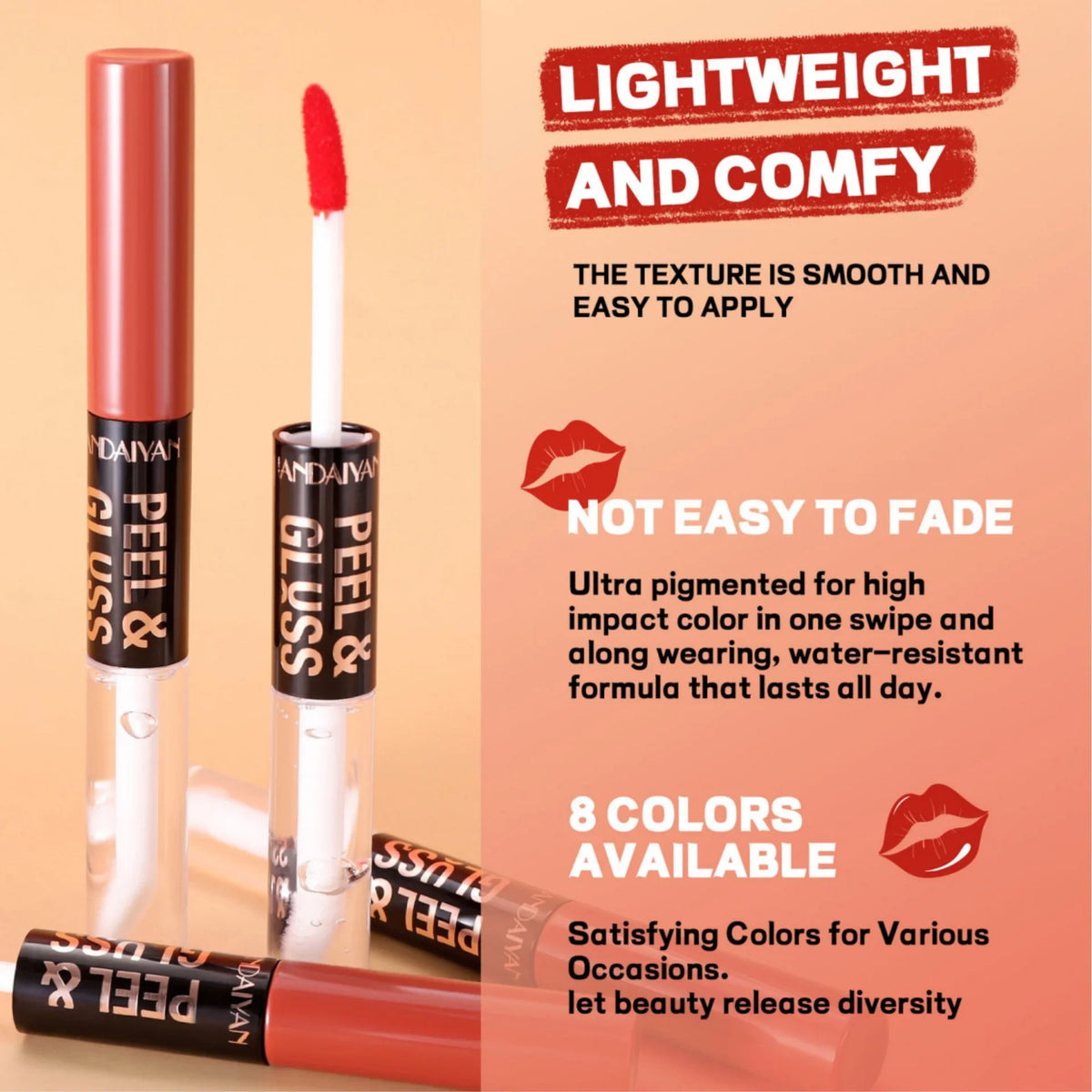 HANDAIYAN 2-in-1 Peel-Off Matte Lip Stain & Mirror Lip Oil Peel-Off Lip Stain QXL